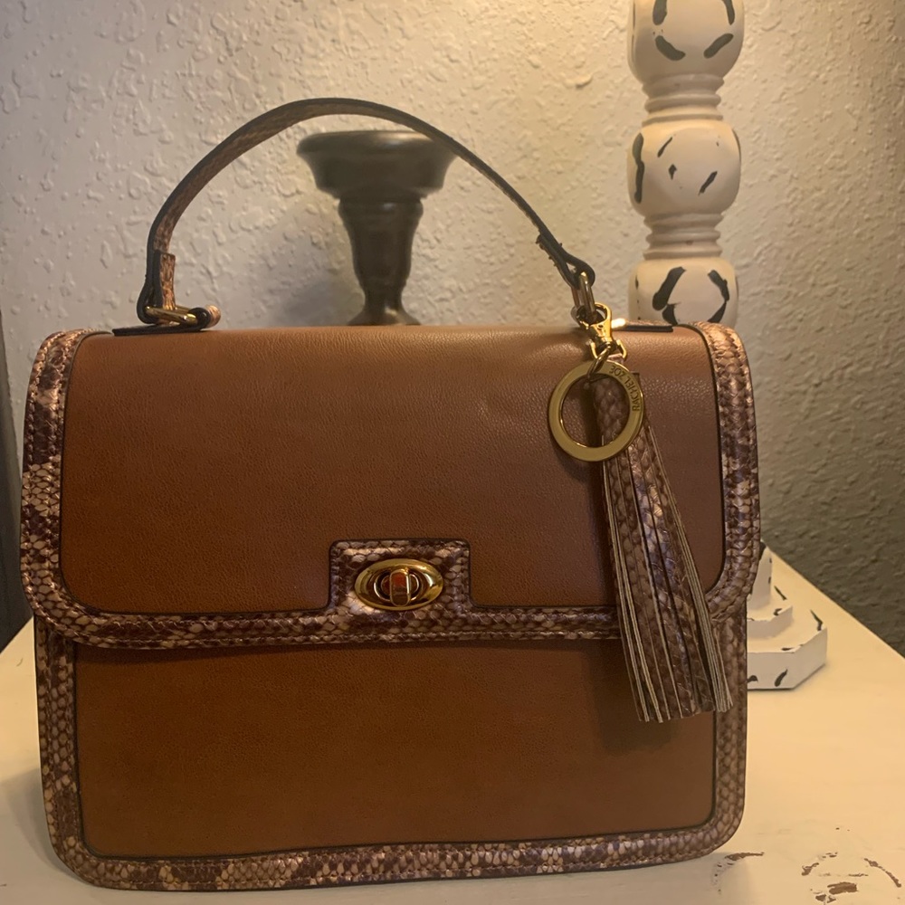 Rachel Zoe Brown and Faux Snakeskin Tote Handbag